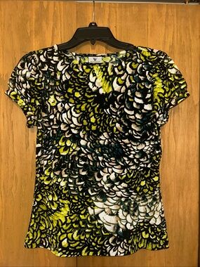 Worthington Green Black White  Cap Sleeve Patterned Work Wear